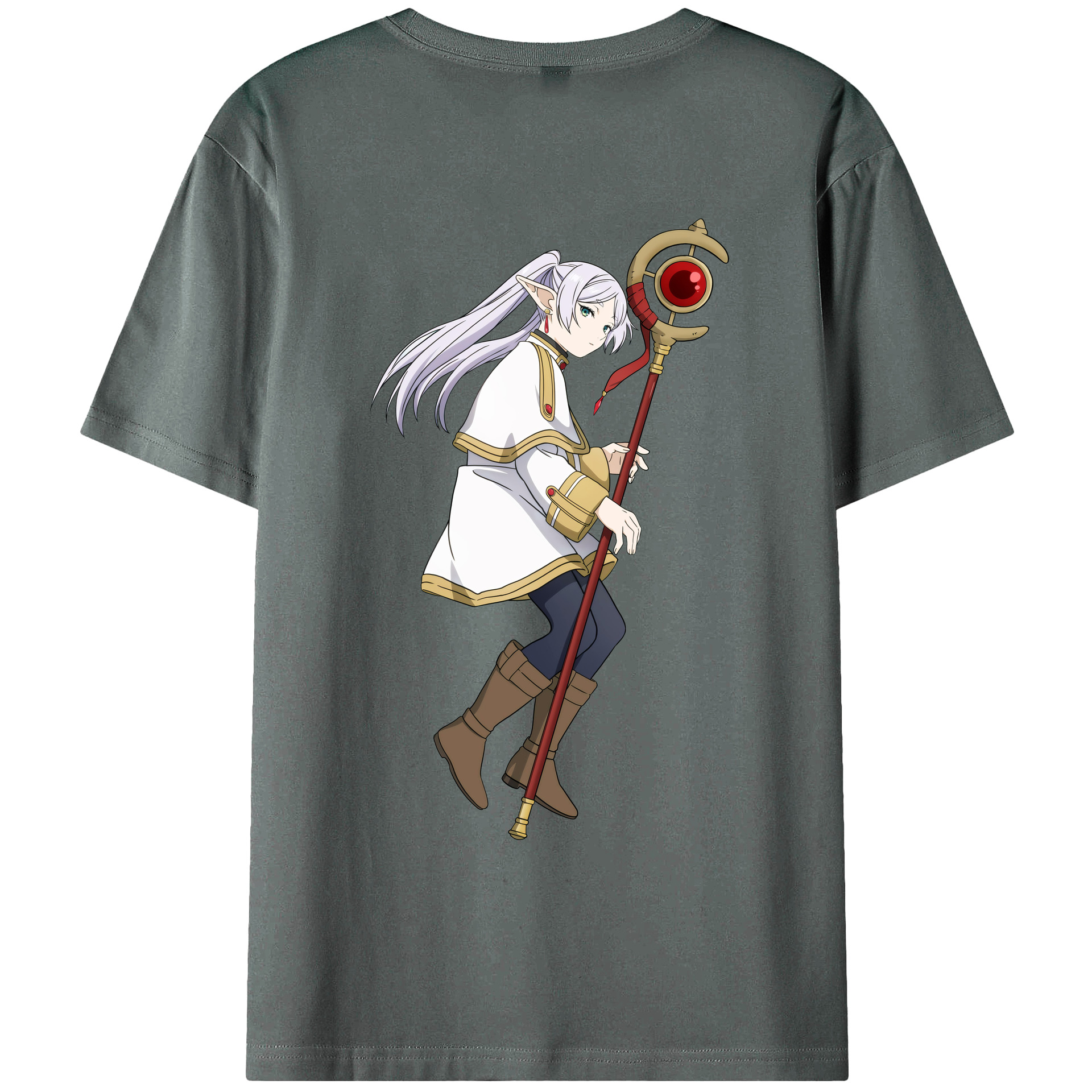 （画像用） 葬送のフリーレン Frieren 綿100％ メンズ半袖Tシャツ（バックプリント） 通気性